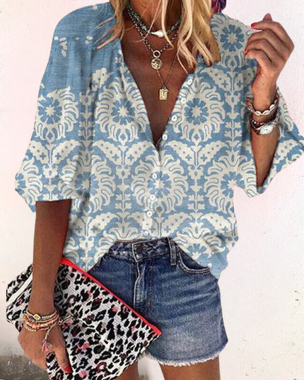 Women's Long Sleeve Blouse with Buttons in Floral Print