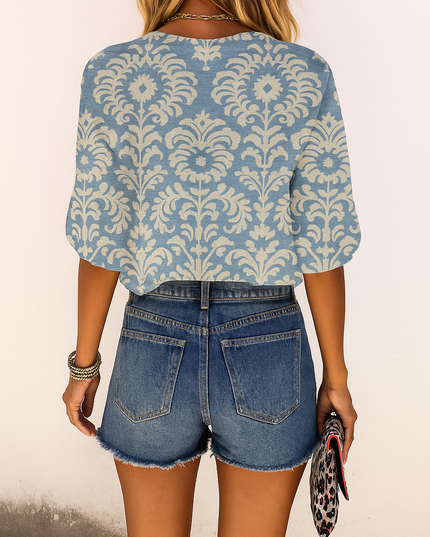 Women's Long Sleeve Blouse with Buttons in Floral Print