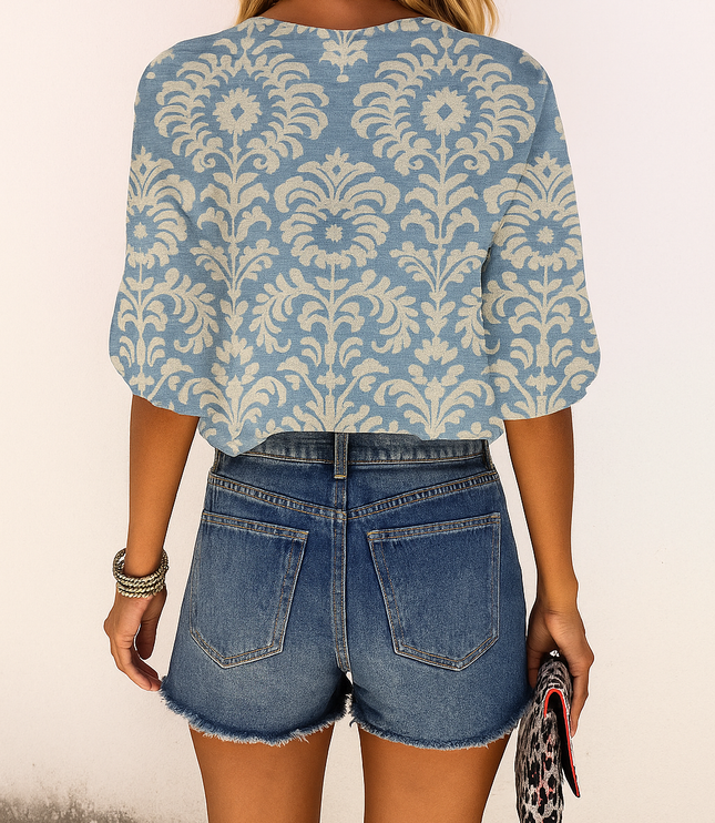 Women's Long Sleeve Blouse with Buttons in Floral Print