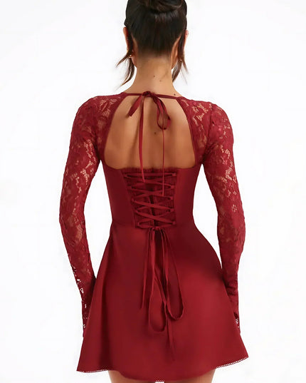 Women's Long Sleeve Lace Mini Dress for Wedding Guests