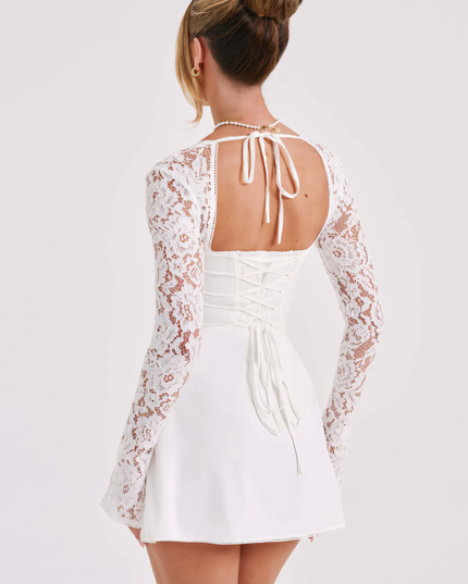 Women's Long Sleeve Lace Mini Dress for Wedding Guests