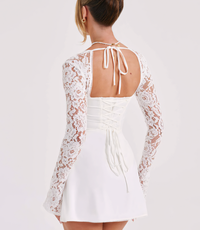 Women's Long Sleeve Lace Mini Dress for Wedding Guests