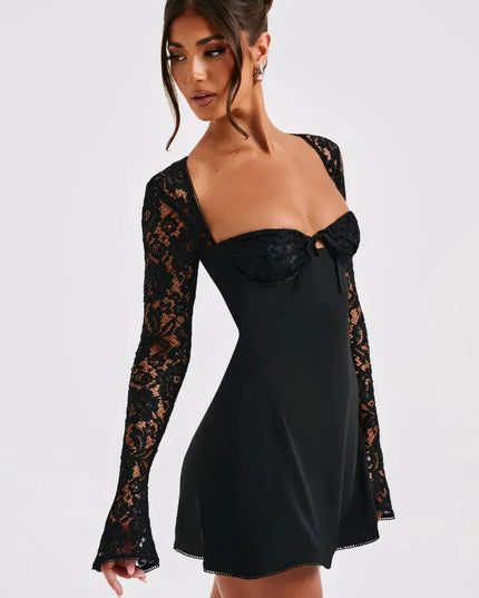 Women's Long Sleeve Lace Mini Dress for Wedding Guests