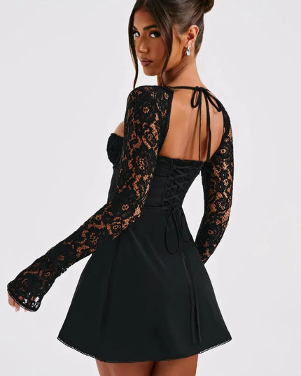 Women's Long Sleeve Lace Mini Dress for Wedding Guests