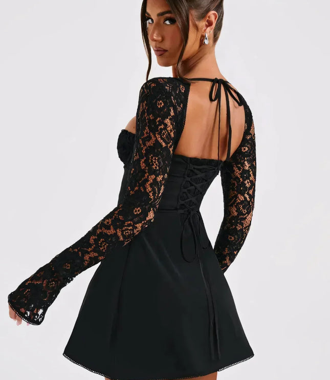 Women's Long Sleeve Lace Mini Dress for Wedding Guests