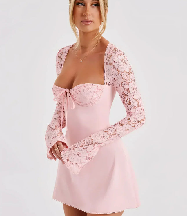 Women's Long Sleeve Lace Mini Dress for Wedding Guests