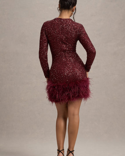 Women's Long Sleeve Sequin Homecoming Mini Party Dress