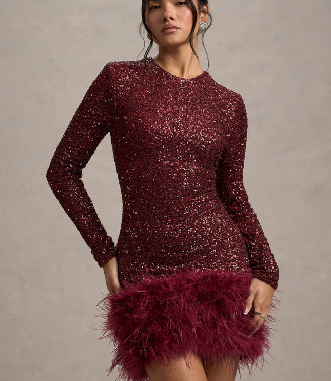 Women's Long Sleeve Sequin Homecoming Mini Party Dress