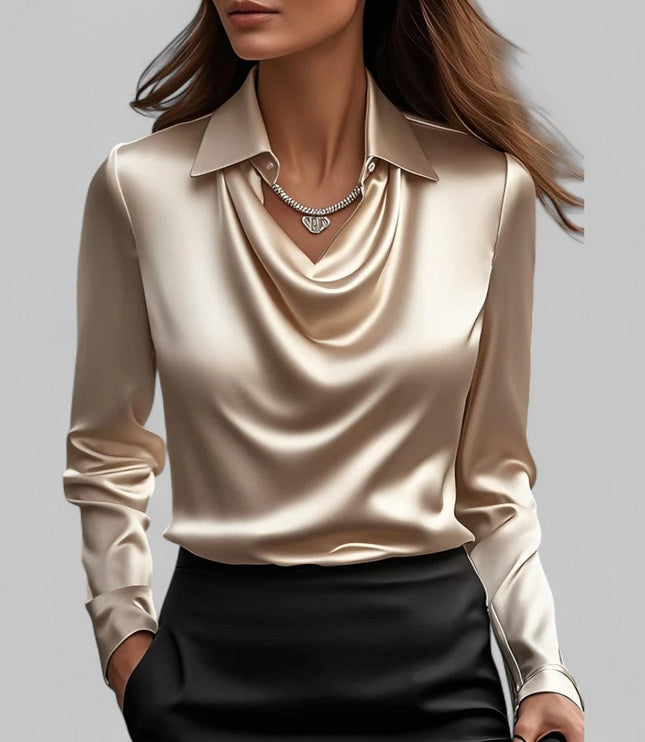 Women's Long Sleeve, Softly Draped Cowl Neck Dressy Blouse