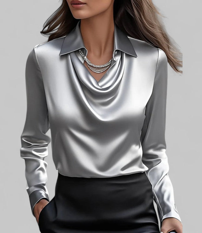 Women's Long Sleeve, Softly Draped Cowl Neck Dressy Blouse