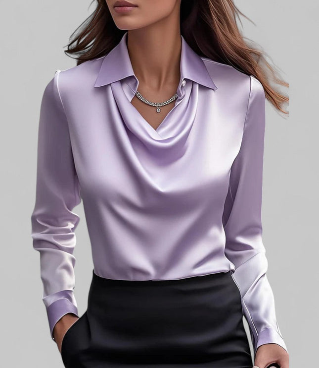 Women's Long Sleeve, Softly Draped Cowl Neck Dressy Blouse