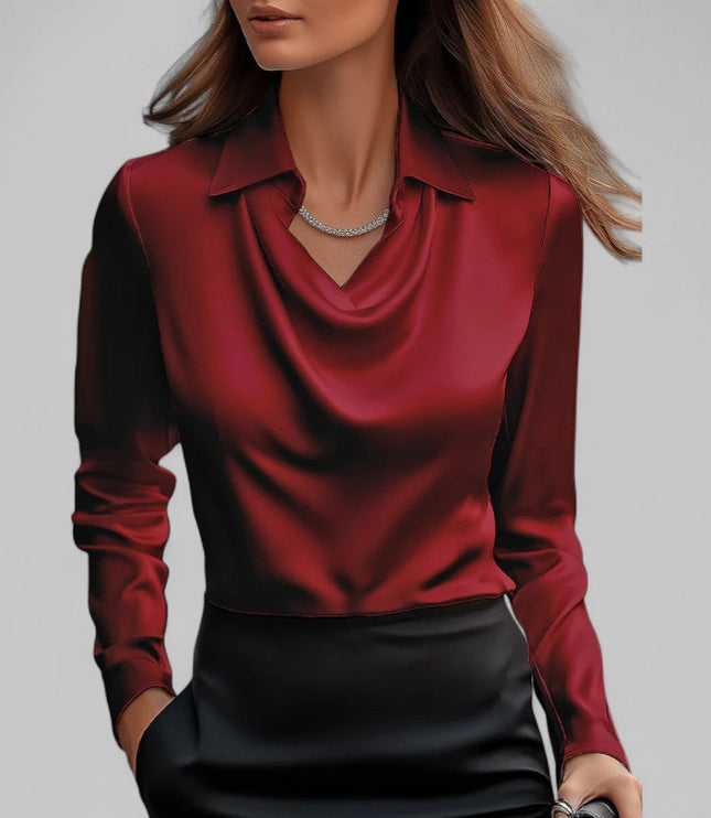 Women's Long Sleeve, Softly Draped Cowl Neck Dressy Blouse