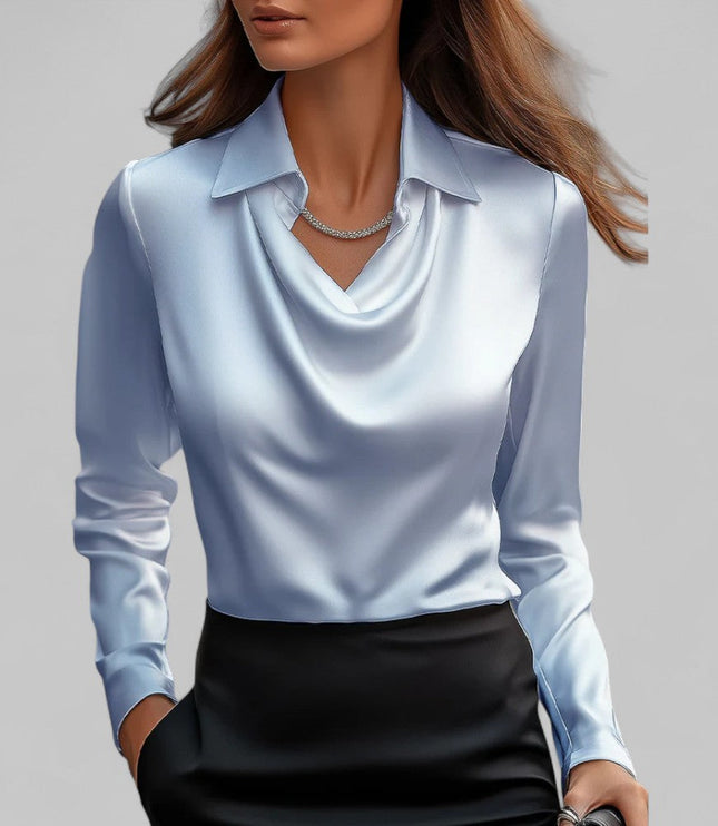 Women's Long Sleeve, Softly Draped Cowl Neck Dressy Blouse