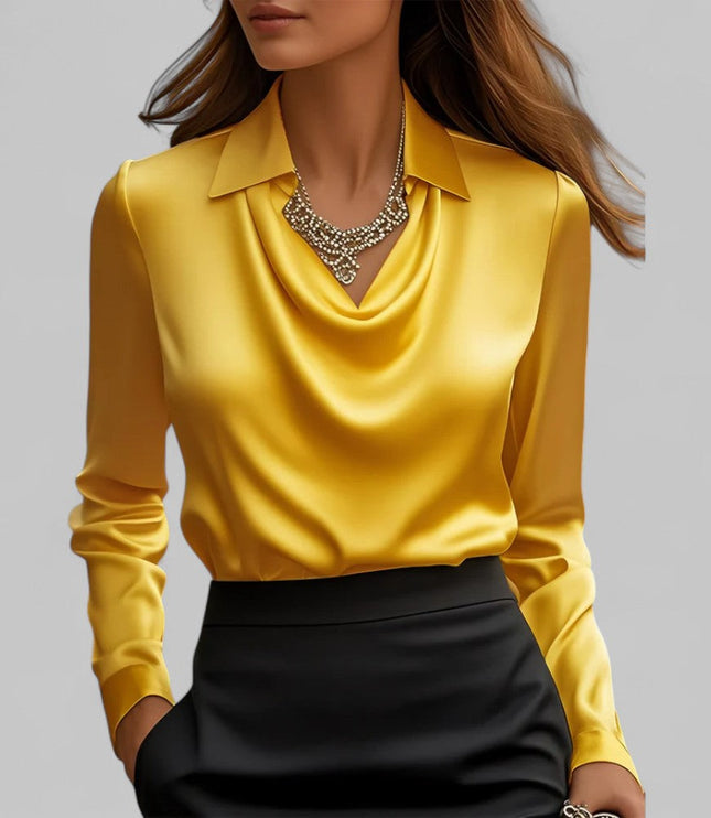 Women's Long Sleeve, Softly Draped Cowl Neck Dressy Blouse
