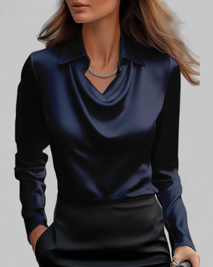 Women's Long Sleeve, Softly Draped Cowl Neck Dressy Blouse