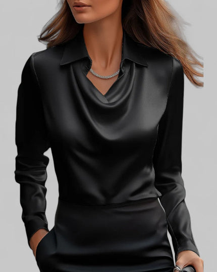 Women's Long Sleeve, Softly Draped Cowl Neck Dressy Blouse