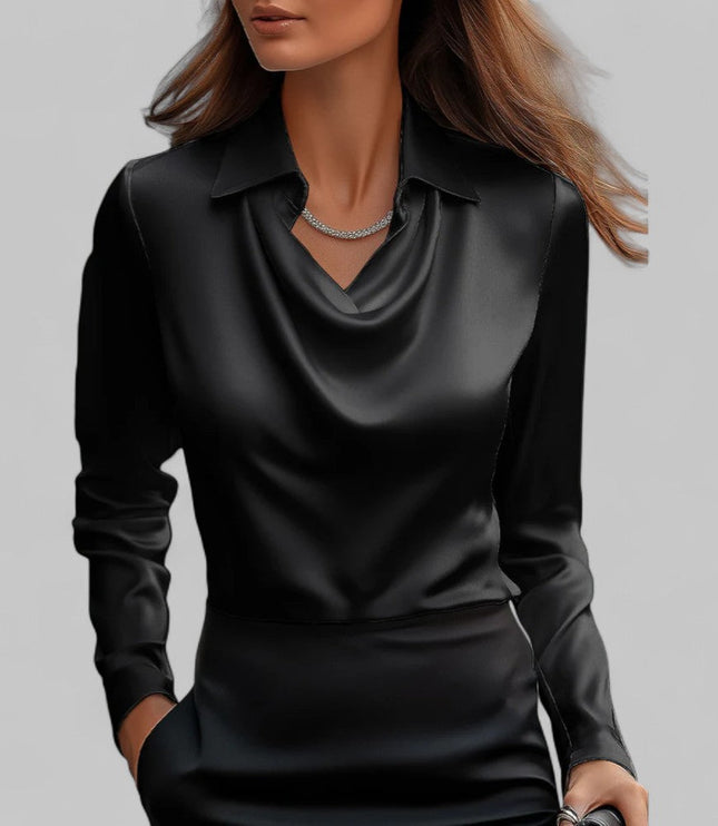 Women's Long Sleeve, Softly Draped Cowl Neck Dressy Blouse