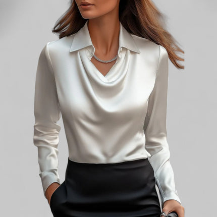 Women's Long Sleeve, Softly Draped Cowl Neck Dressy Blouse