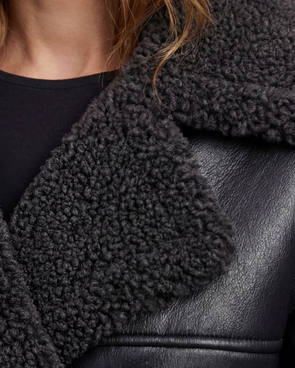 Women's Longline Aviator Coat with Faux Shearling Trim