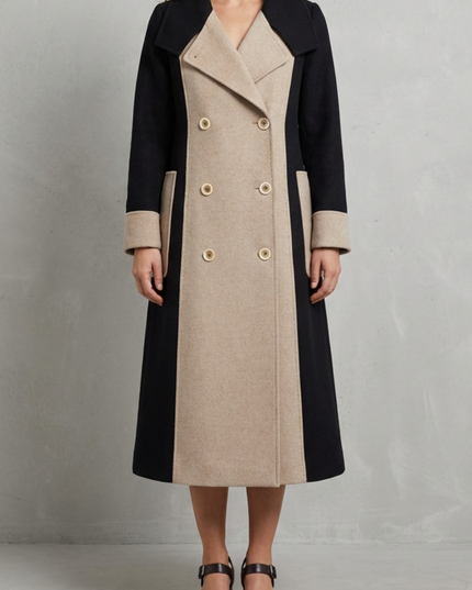 Women's Longline Coat with Contrast Double Breasted Front