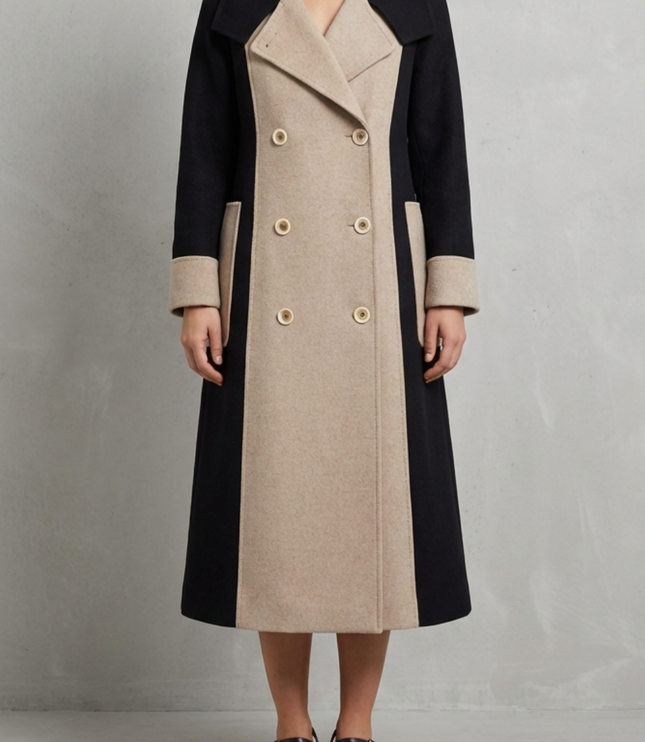 Women's Longline Coat with Contrast Double Breasted Front