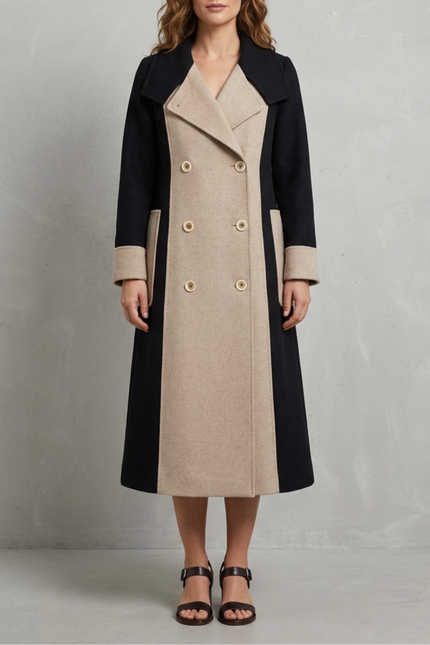 Women's Longline Coat with Contrast Double Breasted Front