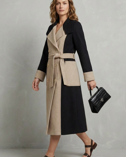 Women's Longline Coat with Contrast Double Breasted Front