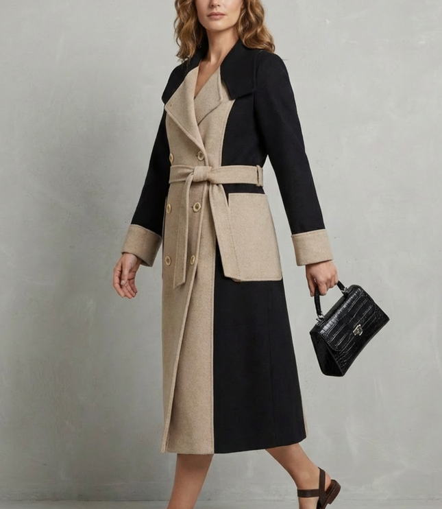 Women's Longline Coat with Contrast Double Breasted Front