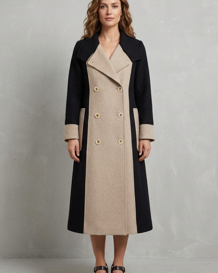 Women's Longline Coat with Contrast Double Breasted Front