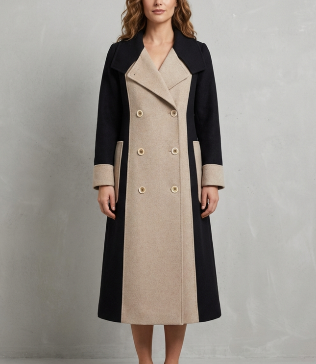 Women's Longline Coat with Contrast Double Breasted Front