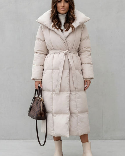 Women's Longline Puffer Coat with a Quilted Shawl Collar