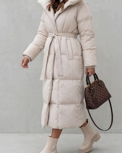 Women's Longline Puffer Coat with a Quilted Shawl Collar
