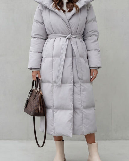 Women's Longline Puffer Coat with a Quilted Shawl Collar