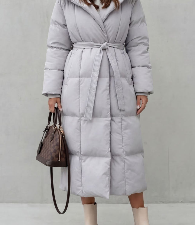 Women's Longline Puffer Coat with a Quilted Shawl Collar