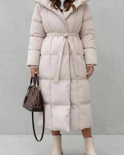 Women's Longline Puffer Coat with a Quilted Shawl Collar