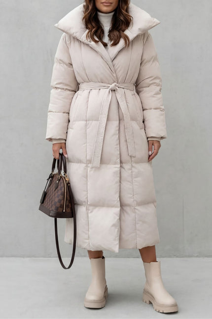 Women's Longline Puffer Coat with a Quilted Shawl Collar