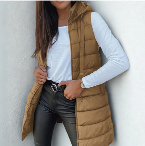 Women's Longline Puffer Vest with Hood