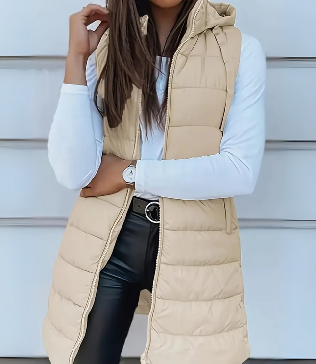 Women's Longline Puffer Vest with Hood