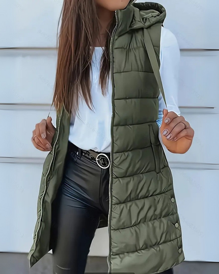 Women's Longline Puffer Vest with Hood