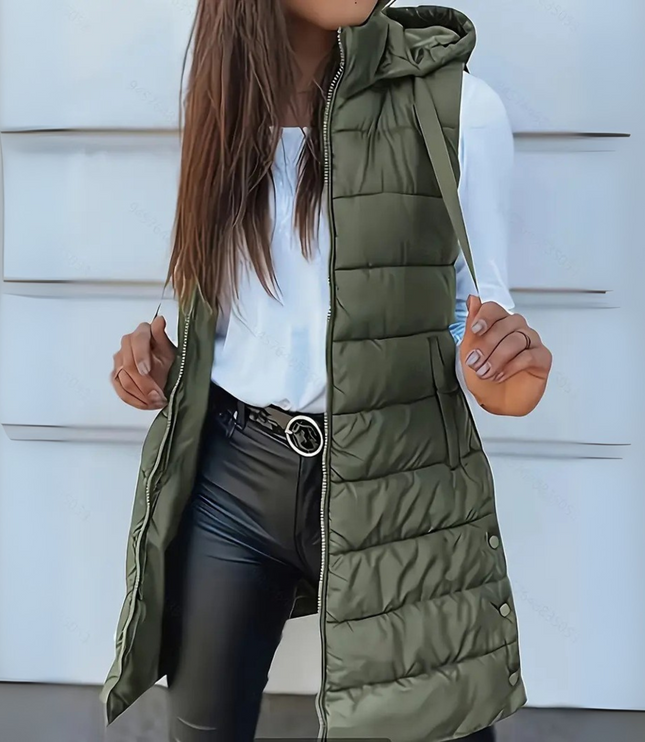 Women's Longline Puffer Vest with Hood