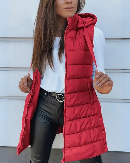 Women's Longline Puffer Vest with Hood