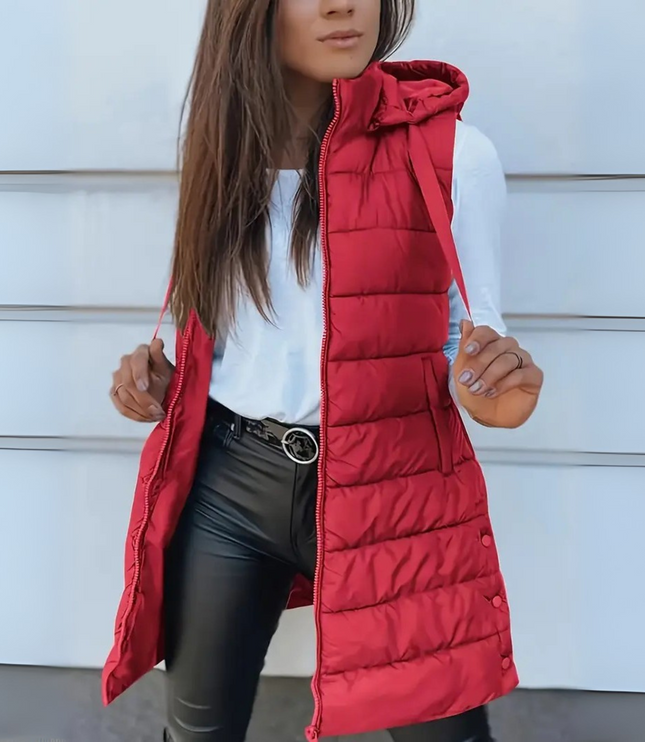 Women's Longline Puffer Vest with Hood