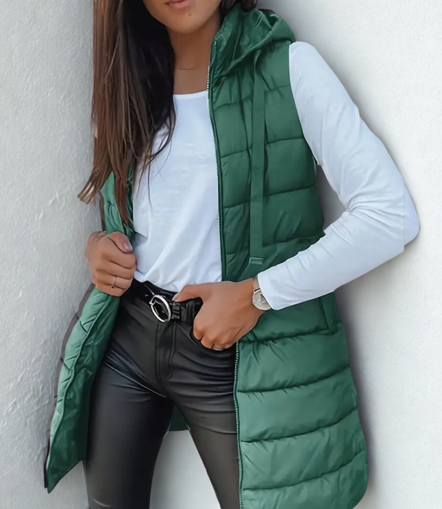 Women's Longline Puffer Vest with Hood