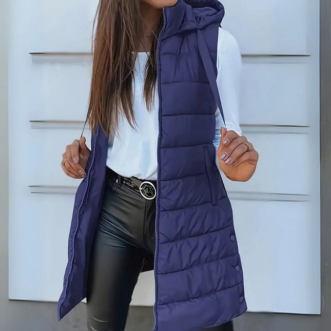 Women's Longline Puffer Vest with Hood