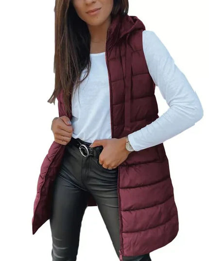 Women's Longline Puffer Vest with Hood