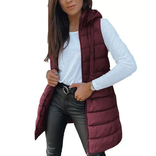 Women's Longline Puffer Vest with Hood
