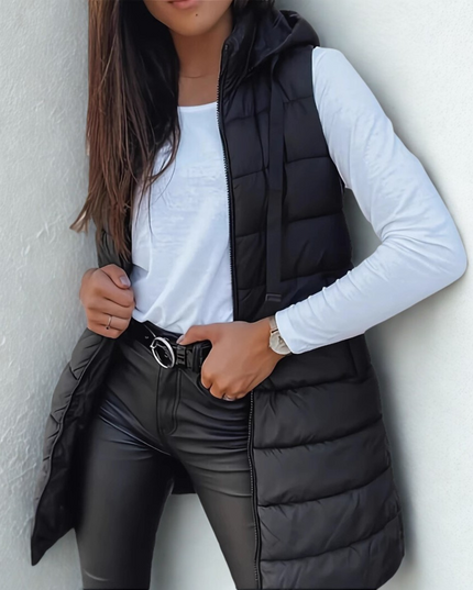 Women's Longline Puffer Vest with Hood