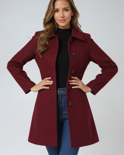 Women's Longline Tailored Coat with a High Neck and Button Front