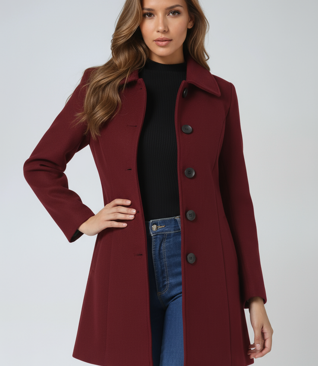 Women's Longline Tailored Coat with a High Neck and Button Front