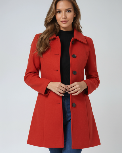Women's Longline Tailored Coat with a High Neck and Button Front
